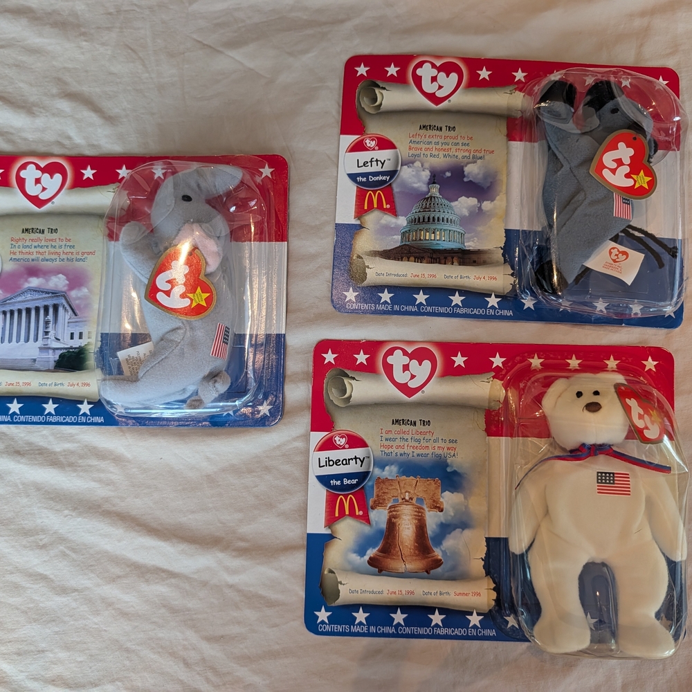 Ty Beanie Babies Patriotic Trio - Lefty, Righty, Liberty